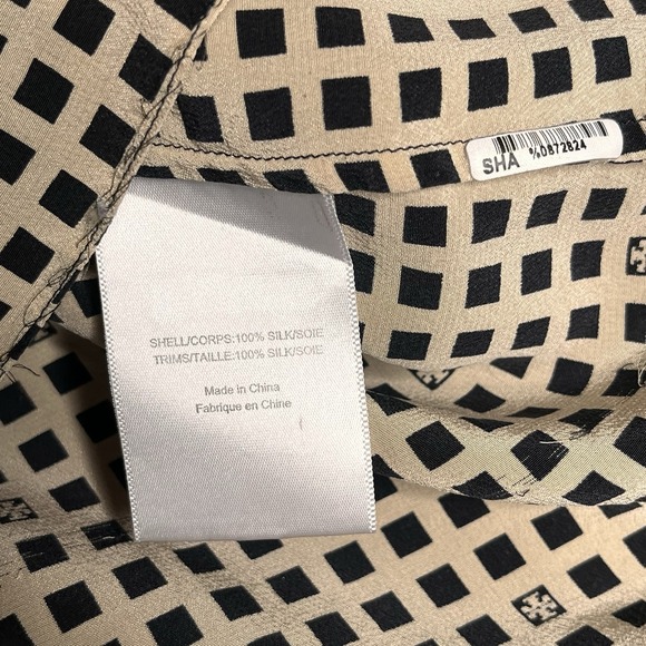 Tory Burch Silk Top Size 10 Sleeveless Bow Tie Neck Geometric Chic Office - Picture 6 of 9